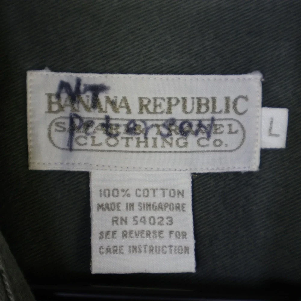 Vintage Banana Republic Safari Travel Button Down‎ Shirt Utility Green Cotton L